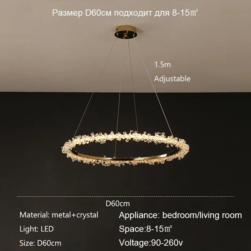 Suspension Lustre Cristal Nordique Moderne Anneau pour Salon et Chambre
