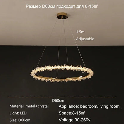 Suspension Lustre Cristal Nordique Moderne Anneau pour Salon et Chambre