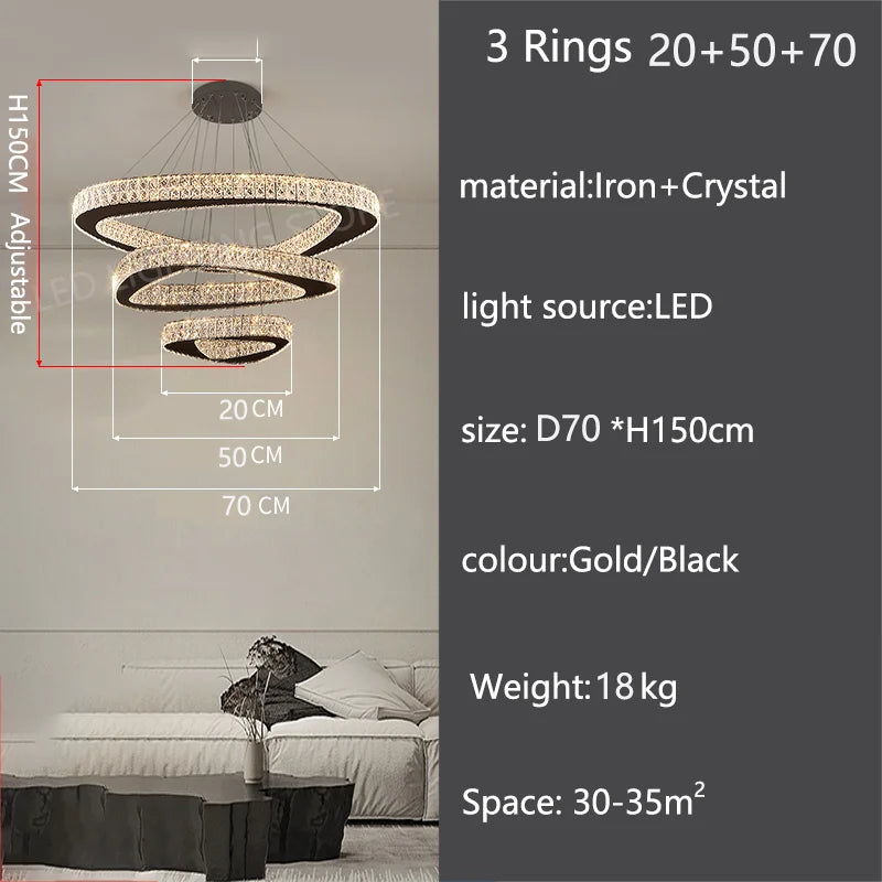 Lustre moderne en cristal pour salon et salle à manger, lumière chaude réglable