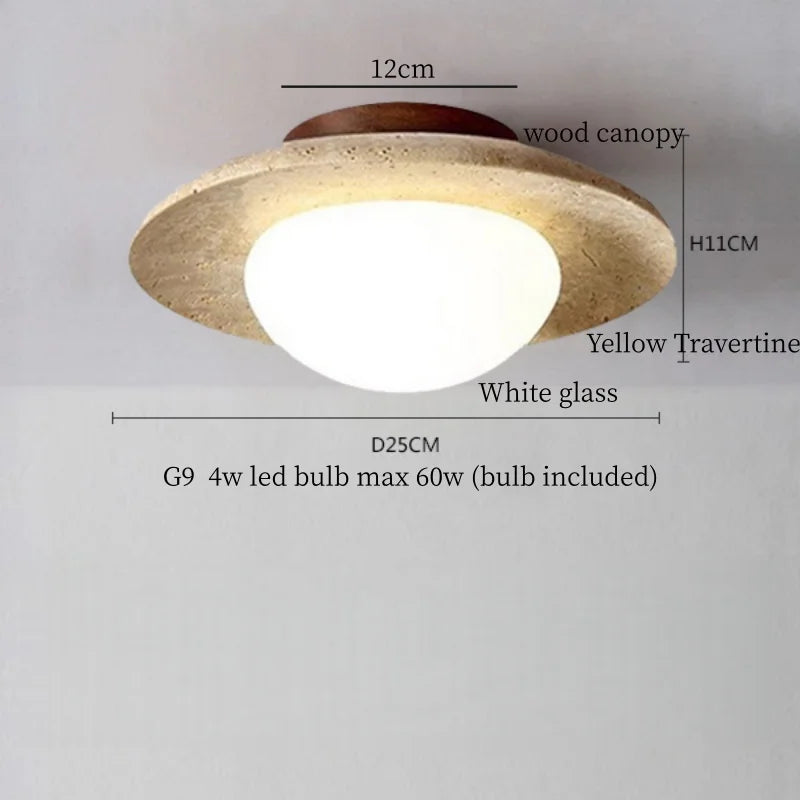 Applique Murale LED Japon Wabi Sabi en Travertin Jaune, Ambiance Chaleureuse