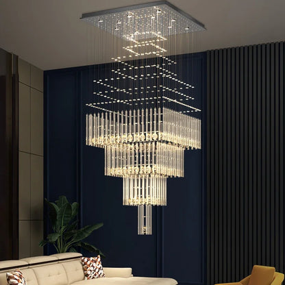Lustre suspendu en cristal colonnaire, design moderne pour salon et escalier