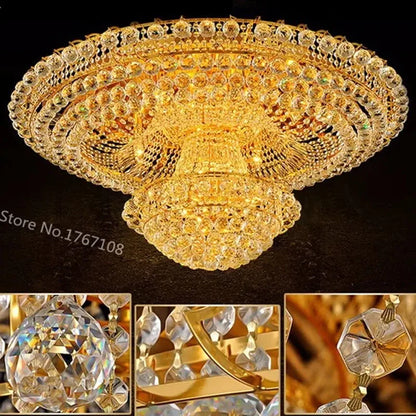 Lustre circulaire doré en cristal Rmy-0116 pour salon et hôtel 1,2-1,5 m