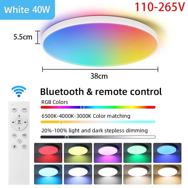 Plafonnier LED 72W RGB Dimmable avec Télécommande, Design Moderne