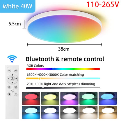 Plafonnier LED 72W RGB Dimmable avec Télécommande, Design Moderne