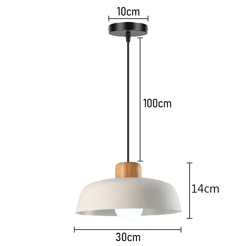 Suspension LED E27 moderne en fer et bois style nordique pour salon et cuisine