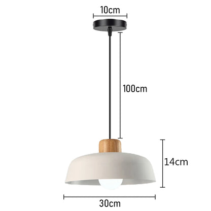 Suspension LED E27 moderne en fer et bois style nordique pour salon et cuisine