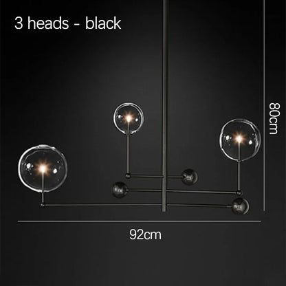 Suspension boule en verre design nordique noir et or LED pour salon et chambre