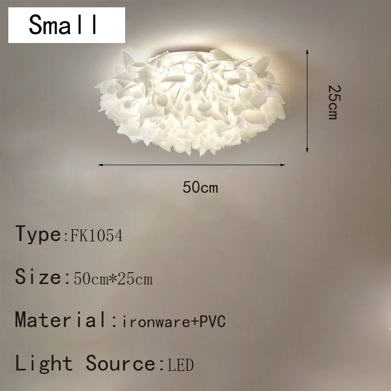 Plafonnier suspension pétale design italien en PVC blanc, lumière chaude romantique