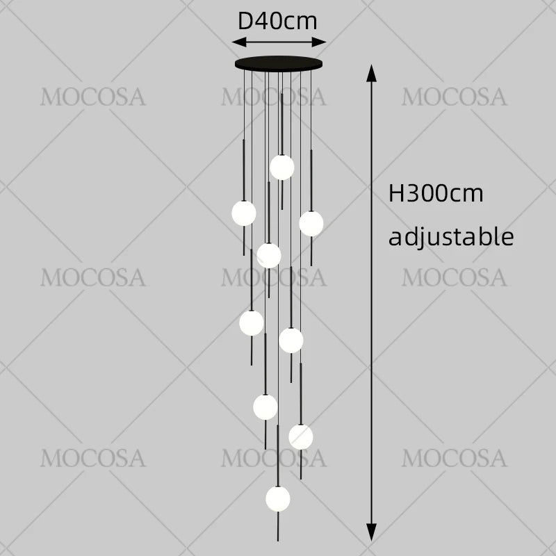 Suspension LED moderne pour escalier, lustre haute hauteur design métal