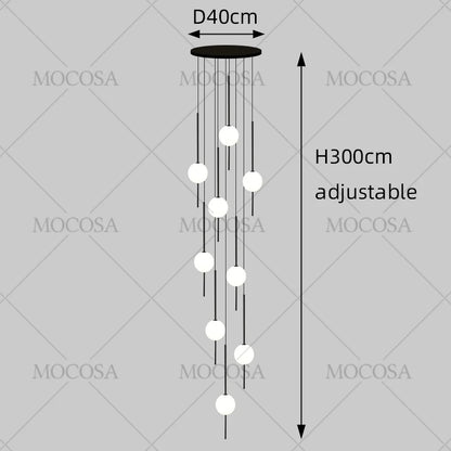 Suspension LED moderne pour escalier, lustre haute hauteur design métal