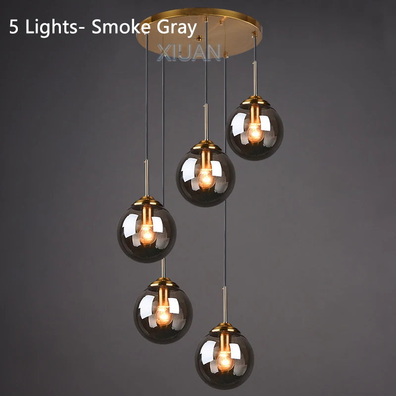 Suspension LED en verre fumé ambre, design moderne et lumière chaleureuse