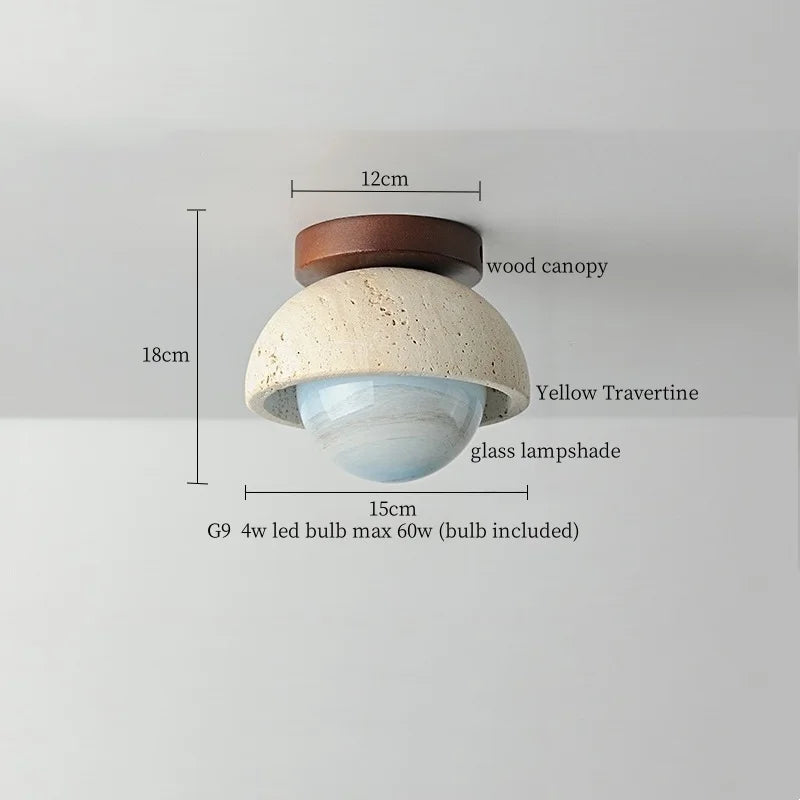 Applique Murale LED Japon Wabi Sabi en Travertin Jaune, Ambiance Chaleureuse