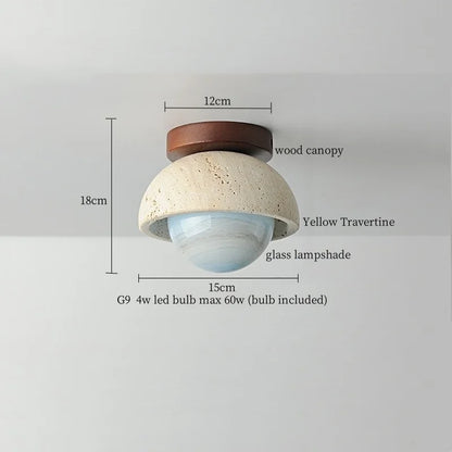 Applique Murale LED Japon Wabi Sabi en Travertin Jaune, Ambiance Chaleureuse