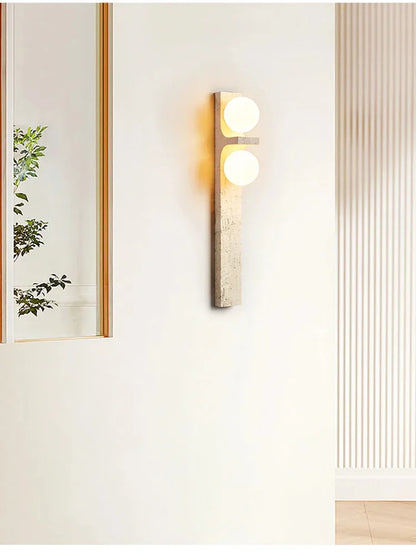 Applique Murale Rétro en Pierre Naturelle Jaune, Lumière Chaude Ambiance Cosy