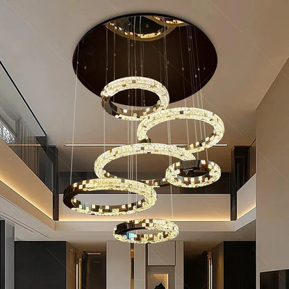 Lustre suspendu en cristal moderne pour escalier et salon, éclairage intérieur élégant