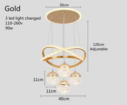 Suspension LED design Art Déco noir et or, éclairage 3 couleurs, 40 cm