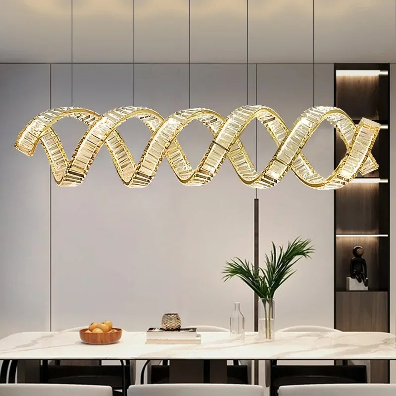 Suspension LED design moderne en fil métallique, luminaire décoratif d’intérieur en cristal