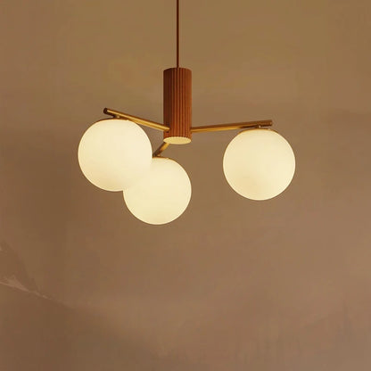 Suspension en bois de noyer japonais et verre dépoli ronde Wabi-sabi