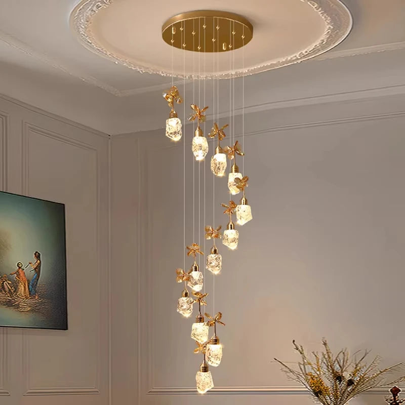 Lustre suspension moderne en cristal pour villa et salon avec LED dimmable