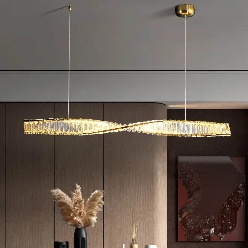 Suspension moderne en cristal K9 spirale, lumière LED pour îlot et salle à manger
