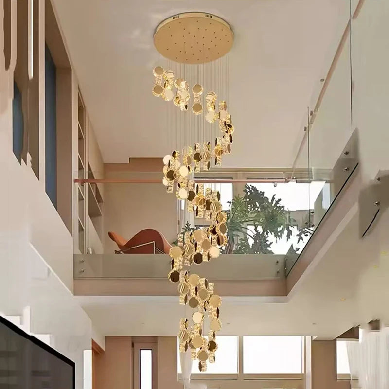 Lustre moderne en cristal LED pour escalier et salon, lumière chaude réglable