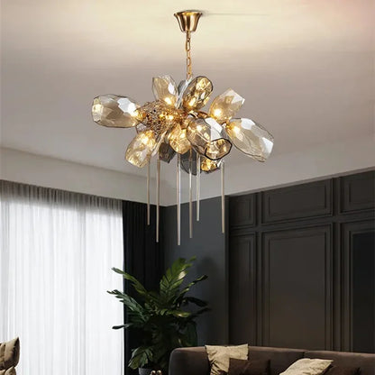 Lustre suspendu LED en acier inoxydable et cristal, design moderne pour salon et chambre, ampoules incluses