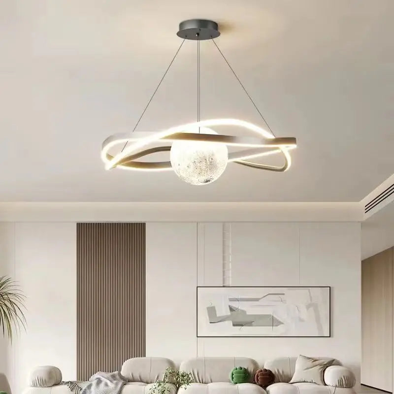 Suspension LED moderne minimaliste en aluminium, lumière dimmable et ambiance chaleureuse