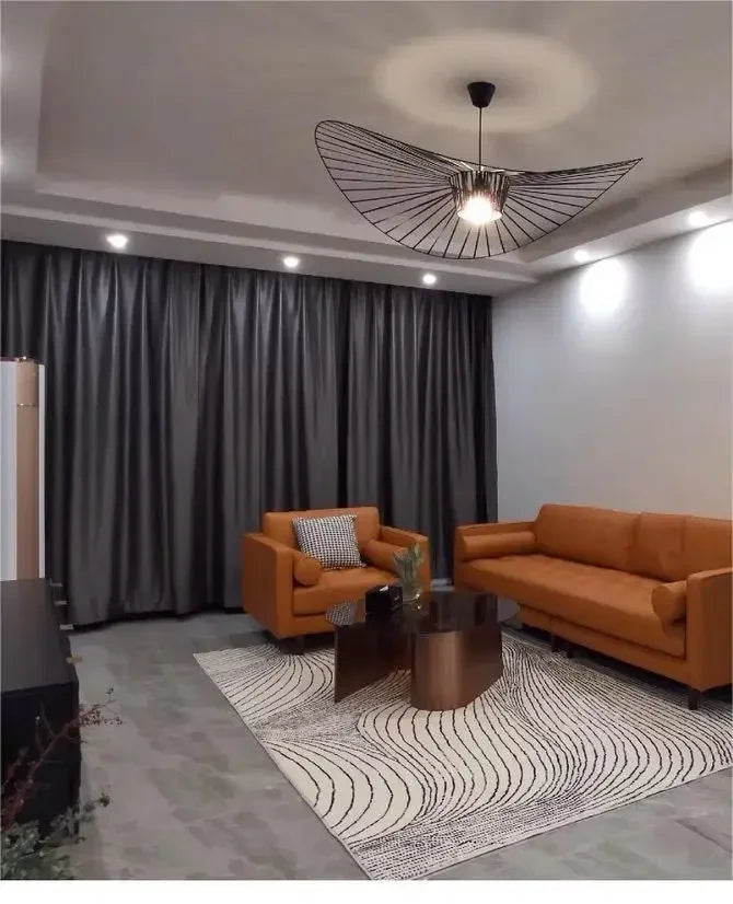 Suspension chapeau de paille Vertigo en tissu français, style nordique, lumière LED chaleureuse