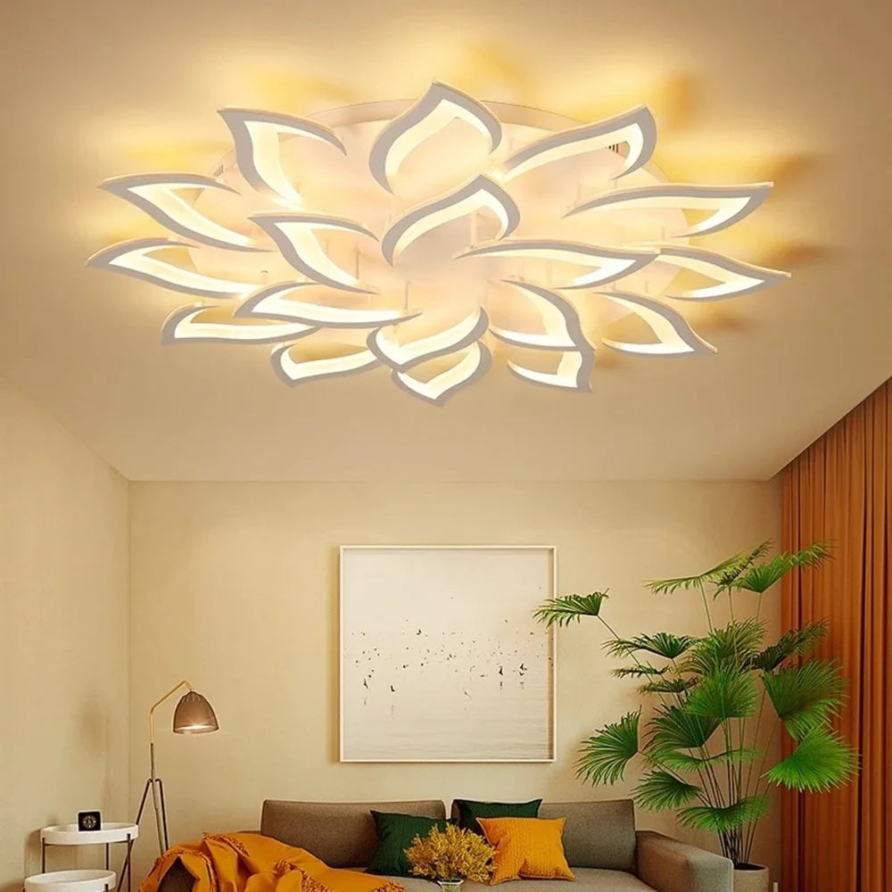Plafonnier LED Design Floral Moderne en Acrylique, Intensité Réglable pour Ambiance Chaleureuse