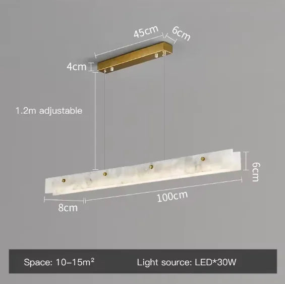 Suspension linéaire en marbre et acier inoxydable LED, design moderne pour salle à manger et chambre