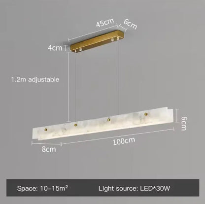Suspension linéaire en marbre et acier inoxydable LED, design moderne pour salle à manger et chambre