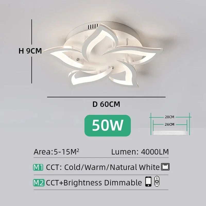 Plafonnier LED Design Floral Moderne en Acrylique, Intensité Réglable pour Ambiance Chaleureuse