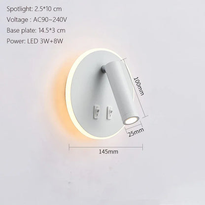 Applique Murale LED Minimaliste Moderne en Aluminium avec Charge USB et Lumière Chaude