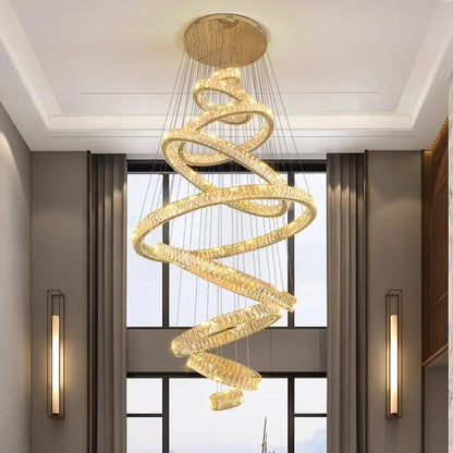 Lustre suspendu moderne en cristal, éclairage LED à lumière chaude, design élégant pour salon et escalier