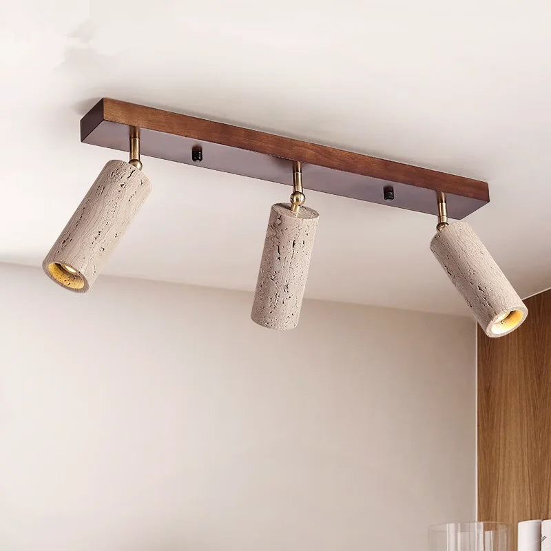 Plafonnier travertin design wabi sabi, projecteur LED pour salon et couloir