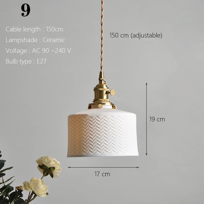 Suspension japonaise en céramique traditionnelle, éclairage chaleureux pour cuisine et salle à manger