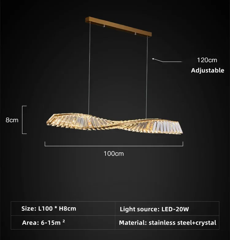 Suspension moderne en cristal K9 spirale, lumière LED pour îlot et salle à manger