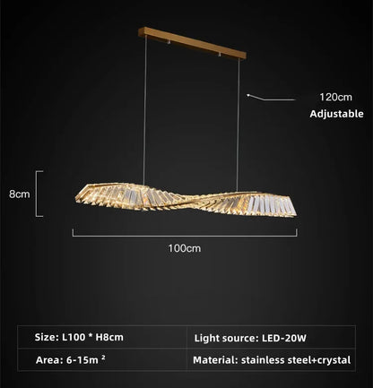 Suspension moderne en cristal K9 spirale, lumière LED pour îlot et salle à manger