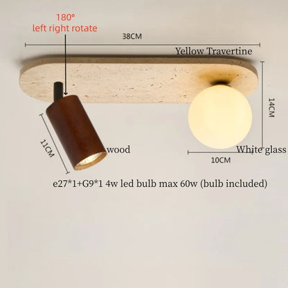 Applique Murale LED Japon Wabi Sabi en Travertin Jaune, Ambiance Chaleureuse