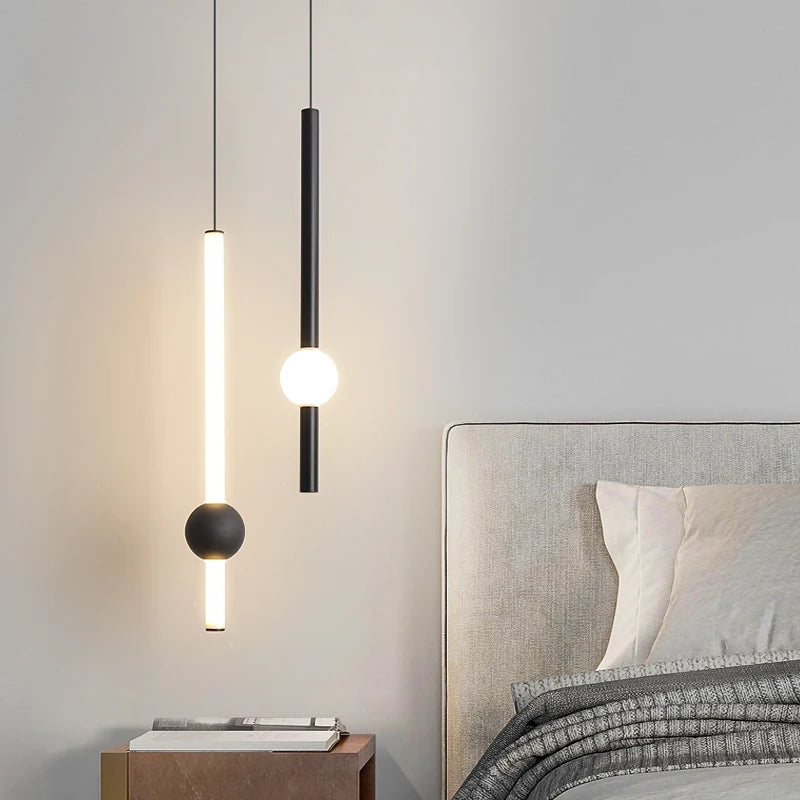 Suspension LED design moderne en aluminium, lumière chaude ou froide, noir et blanc