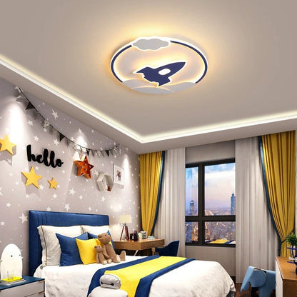 Plafonnier moderne minimaliste LED design baleine et fusée pour chambre d'enfant