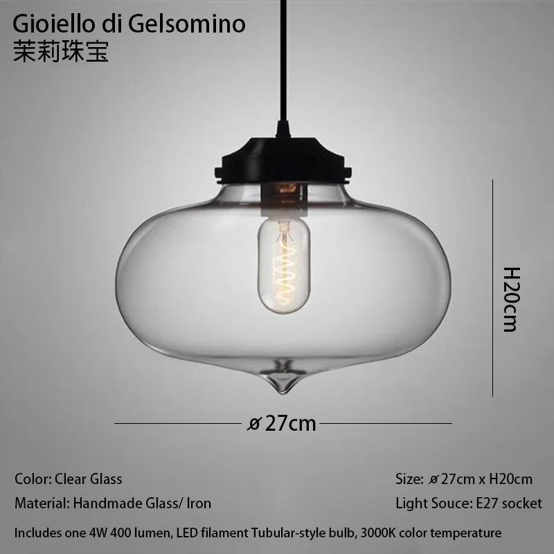 Suspension LED en verre soufflé à la bouche, design nordique moderne, lumière chaleureuse