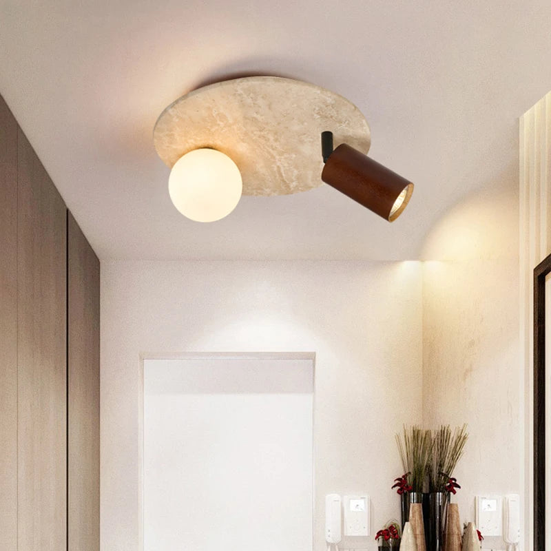 Applique Murale LED Japon Wabi Sabi en Travertin Jaune, Ambiance Chaleureuse