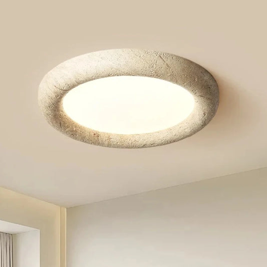 Plafonnier rond LED en travertin jaune, design wabi sabi naturel pour intérieur