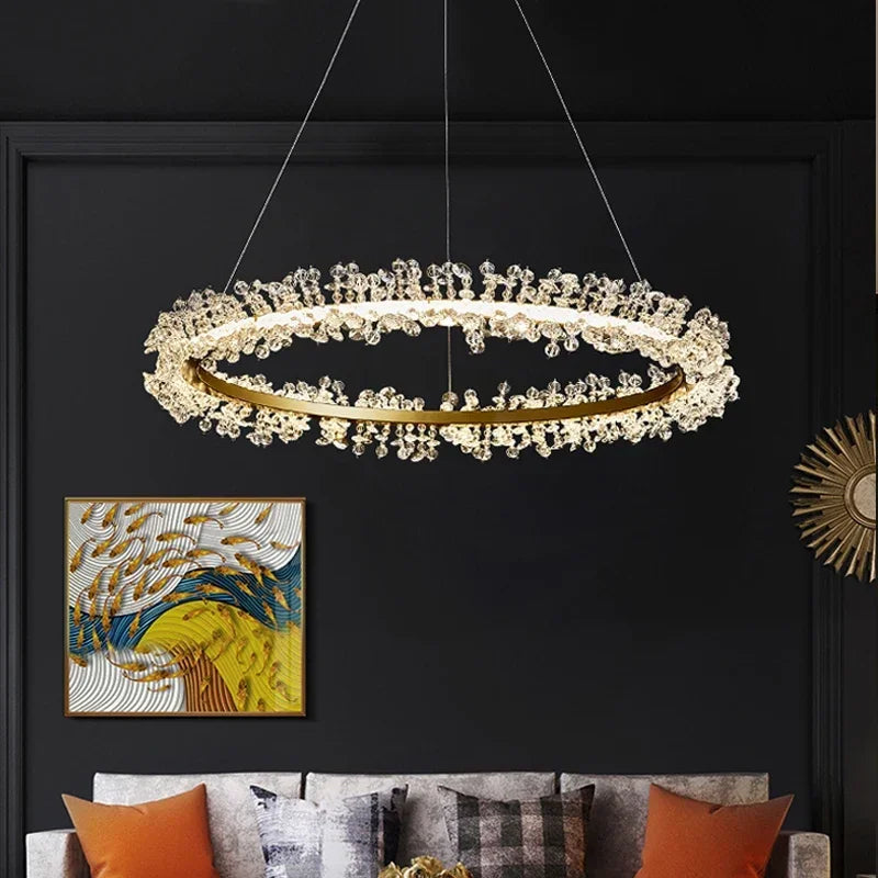 Suspension Lustre Cristal Nordique Moderne Anneau pour Salon et Chambre