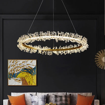 Suspension Lustre Cristal Nordique Moderne Anneau pour Salon et Chambre
