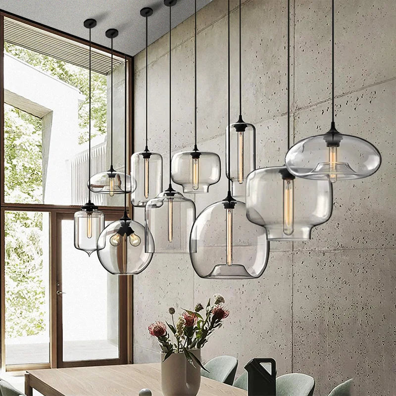 Suspension LED en verre soufflé à la bouche, design nordique moderne, lumière chaleureuse