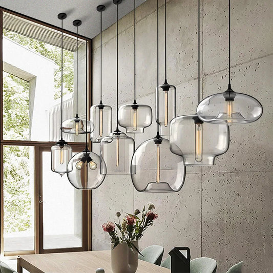 Suspension LED en verre soufflé à la bouche, design nordique moderne, lumière chaleureuse