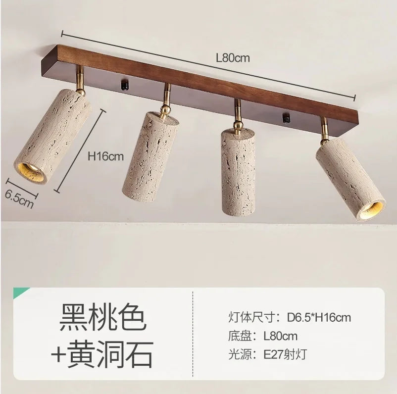 Plafonnier travertin design wabi sabi, projecteur LED pour salon et couloir