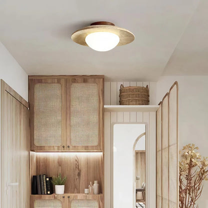 Plafonnier rond nordique en bois et travertin, éclairage d'entrée décoratif